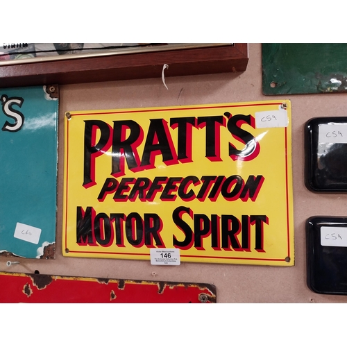 146 - Pratt's Perfection Motor Spirit enamel advertising sign. {20 cm H x 30 cm W}.