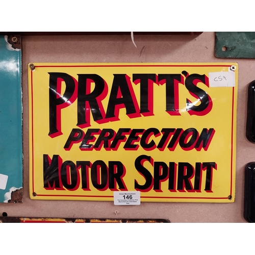 146 - Pratt's Perfection Motor Spirit enamel advertising sign. {20 cm H x 30 cm W}.