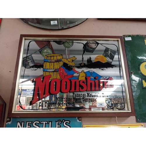 148 - Moonshine Mountain Dew Co Tyrone framed advertising mirror. {41 cm H x 59 cm W}