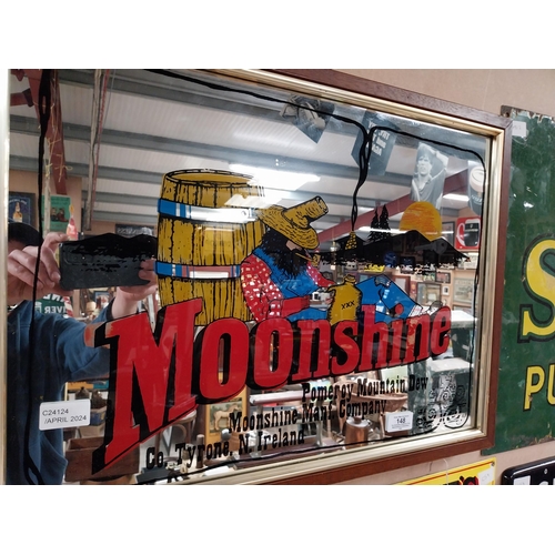 148 - Moonshine Mountain Dew Co Tyrone framed advertising mirror. {41 cm H x 59 cm W}