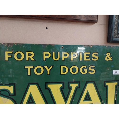 151 - Saval Puppy Food for puppies and toy dogs enamel advertising sign. {32 cm H x 71 cm W}.