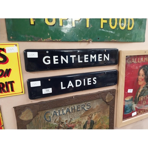 152 - Gentlemen and Ladies enamel wall door plaques. {9 cm H x 45 cm W}.