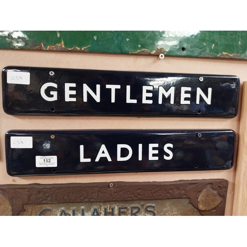 152 - Gentlemen and Ladies enamel wall door plaques. {9 cm H x 45 cm W}.