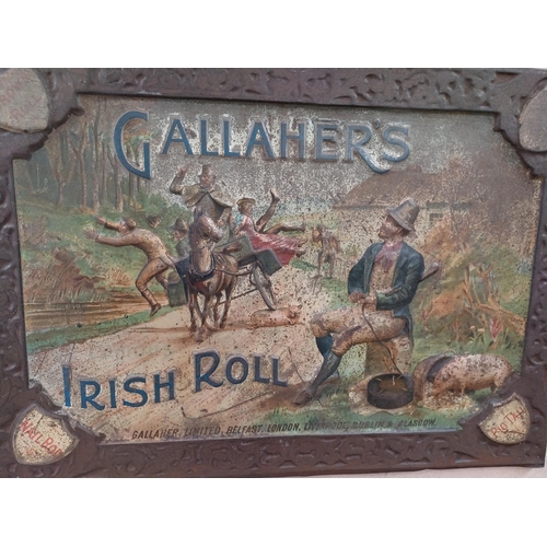 153 - Gallaher's Irish Roll tinplate advertising sign. {37 cm H x 50 cm W}.