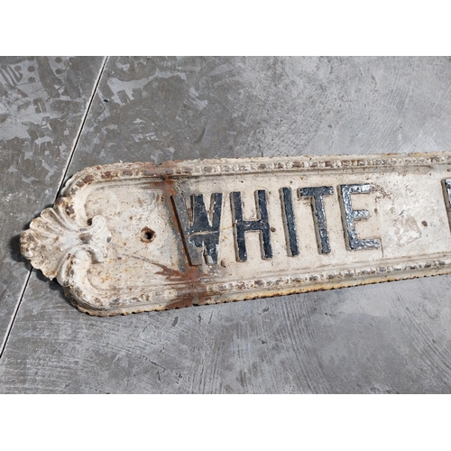 159 - 19th C. cast iron White Field Avenue 17 street sign. {15 cm H x 190 cm W}.