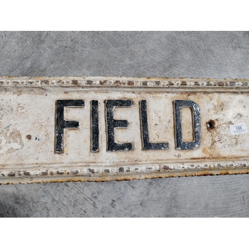 159 - 19th C. cast iron White Field Avenue 17 street sign. {15 cm H x 190 cm W}.