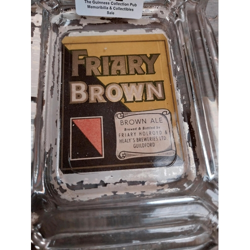 172 - Friary Brown Ale glass ashtray {3 cm H x 12 cm W x 15 cm D} and Bass ceramic ashtray {2 cm H x 13 cm... 