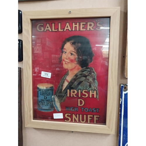 173 - Gallaher's Irish D High Toast Snuff framed advertising print. {41 cm H x 36 cm W}.