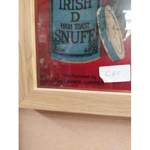 173 - Gallaher's Irish D High Toast Snuff framed advertising print. {41 cm H x 36 cm W}.