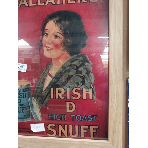 173 - Gallaher's Irish D High Toast Snuff framed advertising print. {41 cm H x 36 cm W}.