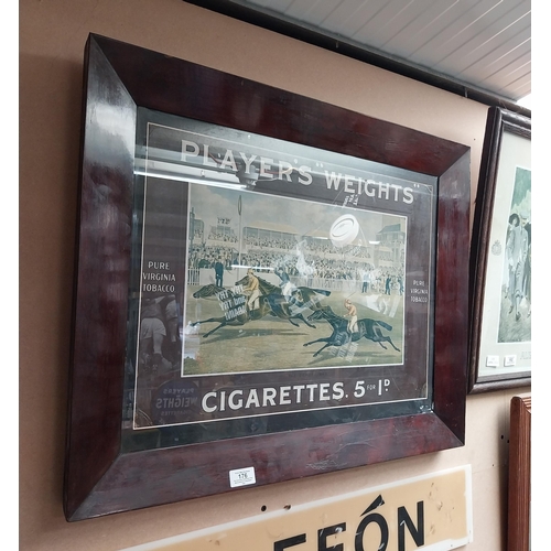 176 - Player's Weights cigarettes framed advertising showcard {56 cm H x 63 cm W}.