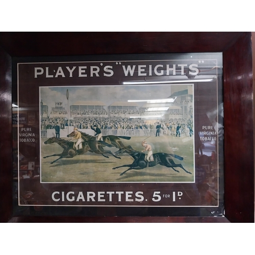 176 - Player's Weights cigarettes framed advertising showcard {56 cm H x 63 cm W}.