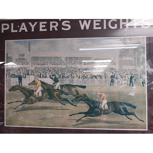 176 - Player's Weights cigarettes framed advertising showcard {56 cm H x 63 cm W}.