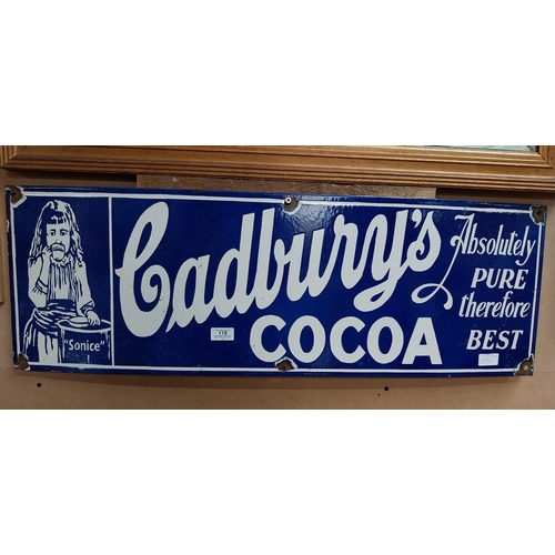 179 - Cadbury's Cocoa Absolutely Pure therefore the Best enamel advertising sign. {30 cm H x 90 cm W}.