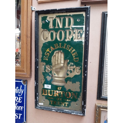 180 - Ind Coope Burton on Trent reverse painted glass framed advertisement. {56 cm H x 30 cm W}.