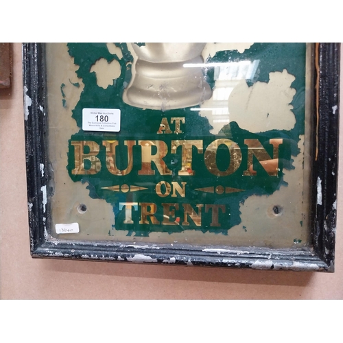 180 - Ind Coope Burton on Trent reverse painted glass framed advertisement. {56 cm H x 30 cm W}.