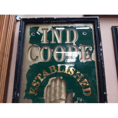 180 - Ind Coope Burton on Trent reverse painted glass framed advertisement. {56 cm H x 30 cm W}.