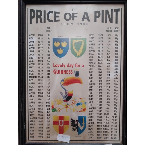 184 - Framed Guinness Price of a Pint from 1900 to 2000 advertising print. {46 cm H x 30 cm W}.