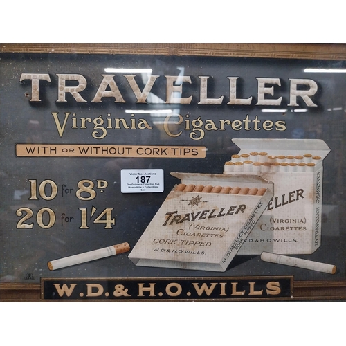 187 - Traveller Virginia Cigarettes framed advertising showcard. {31 cm H x 44 cm W}.