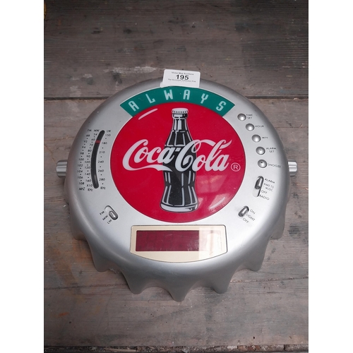 195 - Coca Cola radio in form of bottle top. {5 cm H x 24 cm Diam}