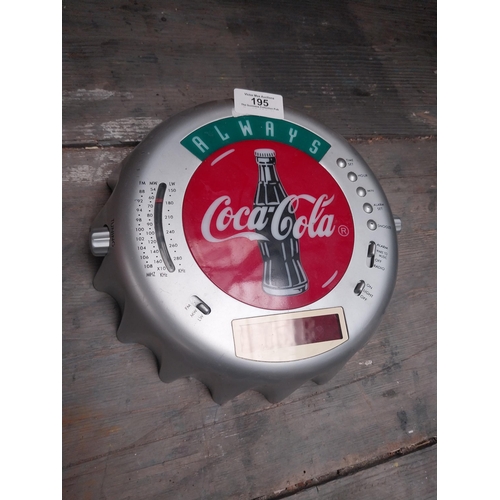 195 - Coca Cola radio in form of bottle top. {5 cm H x 24 cm Diam}