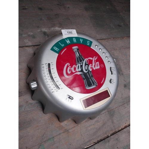 195 - Coca Cola radio in form of bottle top. {5 cm H x 24 cm Diam}