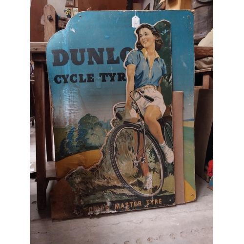 2 - 1930's cardboard Dunlop Cycle Tyres showcard. {104 cm H x 74 cm W}.