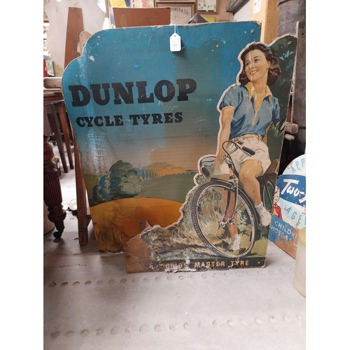 2 - 1930's cardboard Dunlop Cycle Tyres showcard. {104 cm H x 74 cm W}.