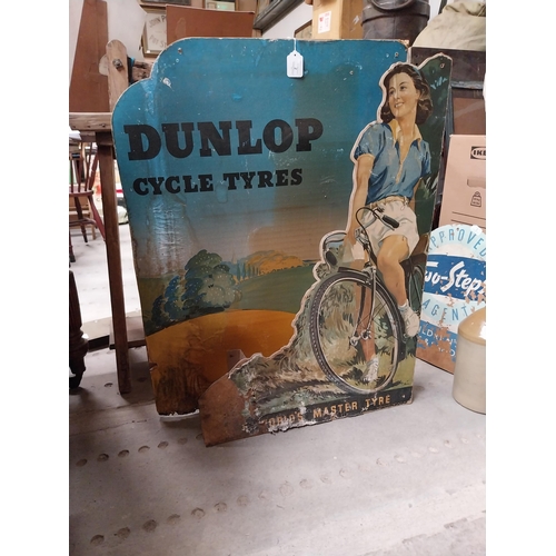 2 - 1930's cardboard Dunlop Cycle Tyres showcard. {104 cm H x 74 cm W}.