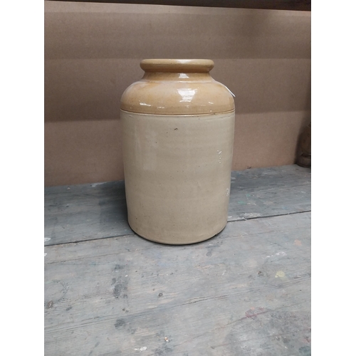 206 - Two 19th C stoneware storage jars. {31 cm H x 17 cm Dia.} and {27 cm H x 16 cm Dia.}.