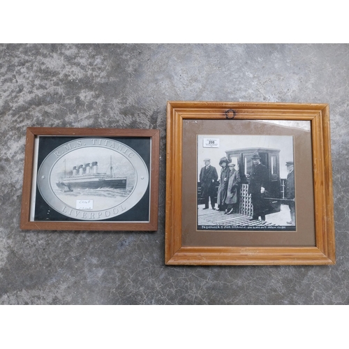 208 - Framed black and white prints Titanic passengers leaving Cobh and Liverpool. {39 cm H x 40 cm W] and... 