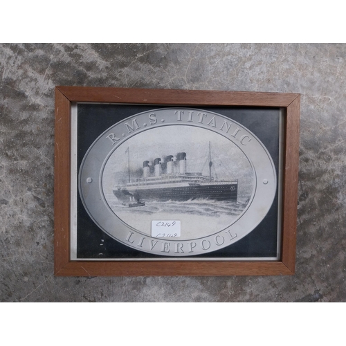 208 - Framed black and white prints Titanic passengers leaving Cobh and Liverpool. {39 cm H x 40 cm W] and... 