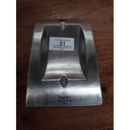 21 - Seagram's Extra Dry Gin aluminium advertising ashtray {3 cm H x 15 cm W x 10 cm D} and Heineken poke... 