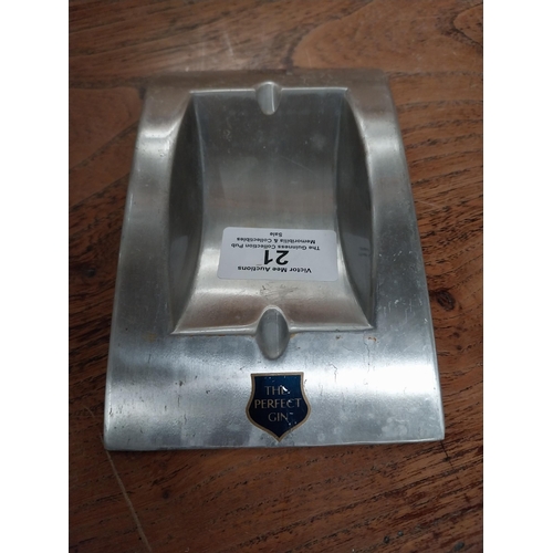 21 - Seagram's Extra Dry Gin aluminium advertising ashtray {3 cm H x 15 cm W x 10 cm D} and Heineken poke... 