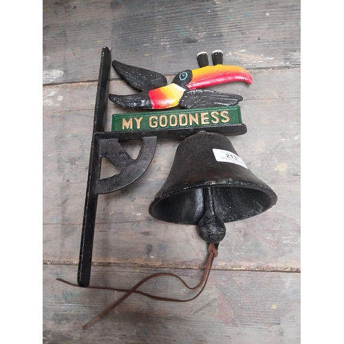 213 - Cast iron Toucan wall bell. {34 cm H x 20 cm W x 13 cm D}.