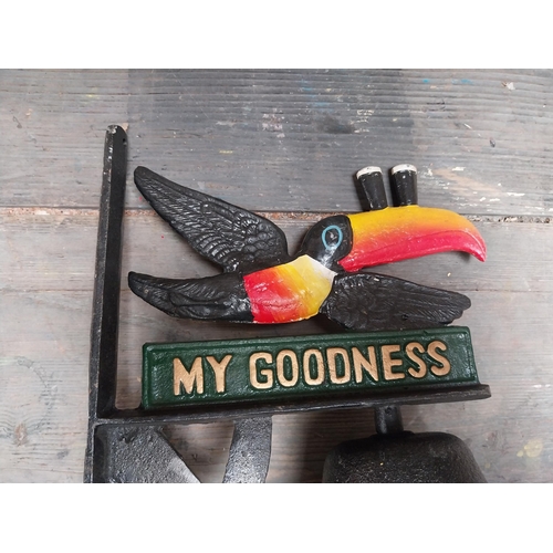 213 - Cast iron Toucan wall bell. {34 cm H x 20 cm W x 13 cm D}.