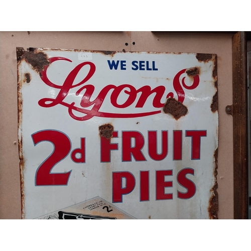 216 - We sell Lyon's 2d Fruit Pies Many Varieties enamel advertising sign. {86 cm H x 58 cm W}.