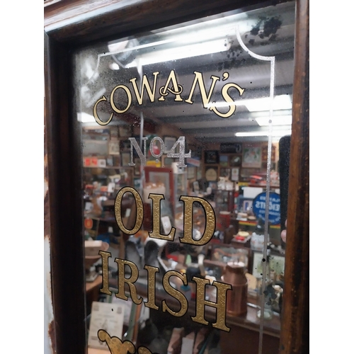 217 - Cowans  No 4 Old Irish Whiskey framed pillar advertising mirror. {111 cm H x 25 cm W}.