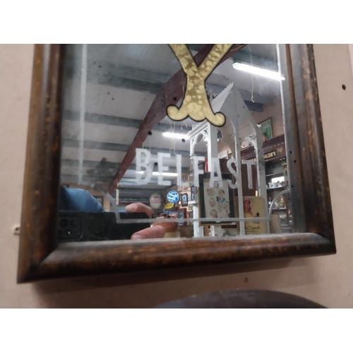 217 - Cowans  No 4 Old Irish Whiskey framed pillar advertising mirror. {111 cm H x 25 cm W}.