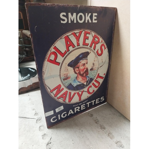 221 - Smoke Player's Navy Cut Tobacco/Smoke Player's Navy Cut Cigarettes double sided metal advertising si... 