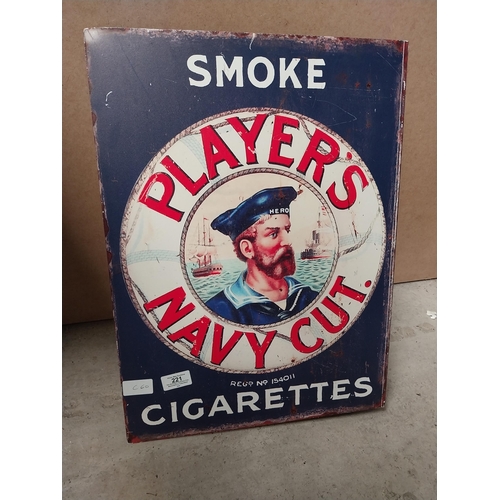 221 - Smoke Player's Navy Cut Tobacco/Smoke Player's Navy Cut Cigarettes double sided metal advertising si... 