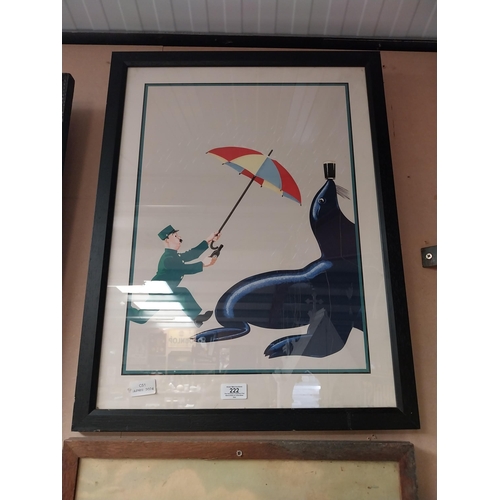 222 - Framed Guinness Seal and Zookeeper original advertising picture. {67 cm H x 50 cm W}.