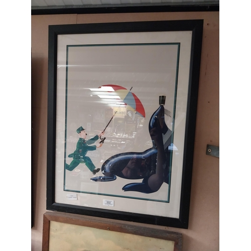 222 - Framed Guinness Seal and Zookeeper original advertising picture. {67 cm H x 50 cm W}.