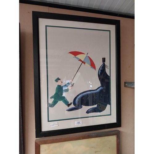 222 - Framed Guinness Seal and Zookeeper original advertising picture. {67 cm H x 50 cm W}.