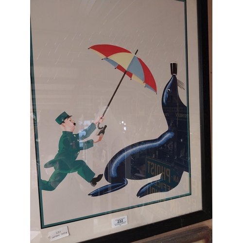 222 - Framed Guinness Seal and Zookeeper original advertising picture. {67 cm H x 50 cm W}.