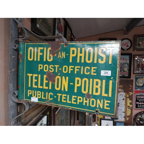 224 - Double sided bi lingual Oifig and Phoist sign with original pole bracket. {73 cm H x 54 cm W}