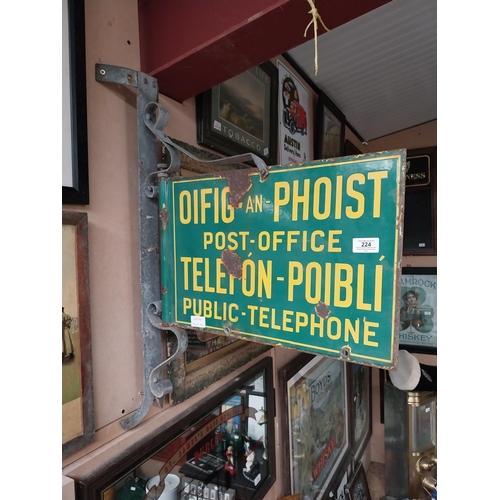 224 - Double sided bi lingual Oifig and Phoist sign with original pole bracket. {73 cm H x 54 cm W}