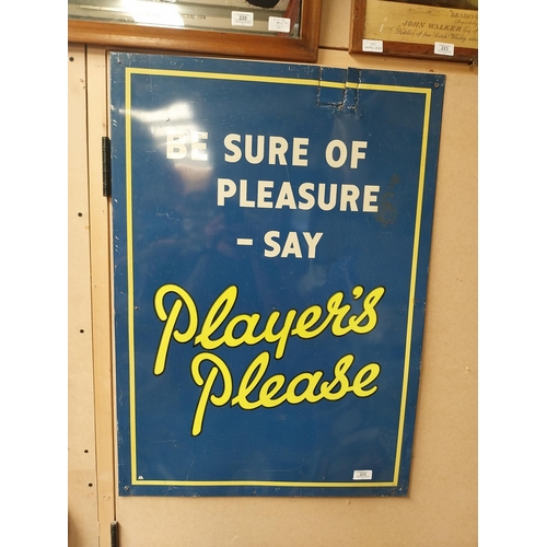 225 - Original Be Sure Of Pleasure Say Player's Please tin advertising sign some damage. {87 cm H x 61 cm ... 