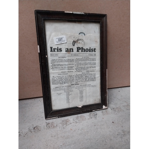 227 - Framed Iris an Phoist newsletter dated 5 Jan 1966. {33 cm H x 23 cm W}.