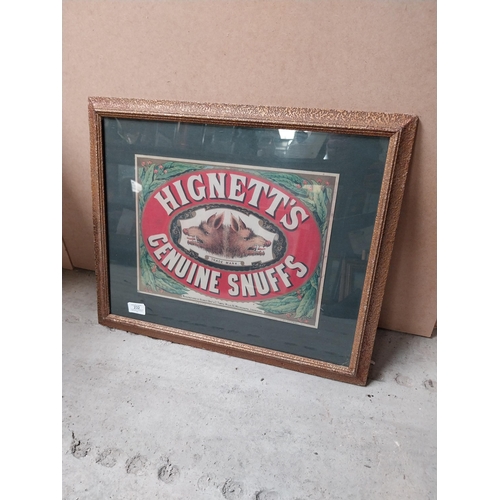 232 - Hignett's genuine snuff framed advertising showcard {46cm H x 56cm W}.